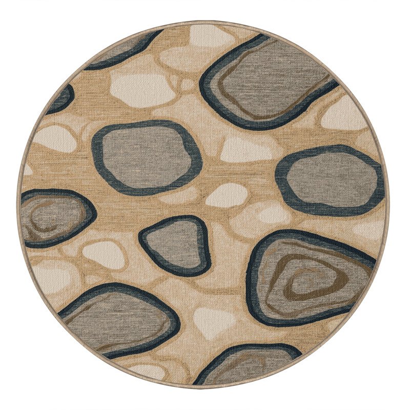 Washable Beach Rocks Hawaiian Area Rug, Round 7'
