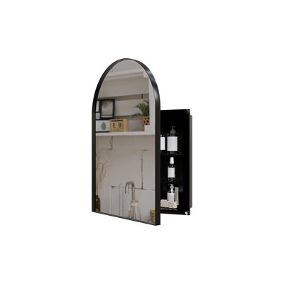 Pharmacie d'angle en métal 18 po avec miroir arqué 18 po x 24 po