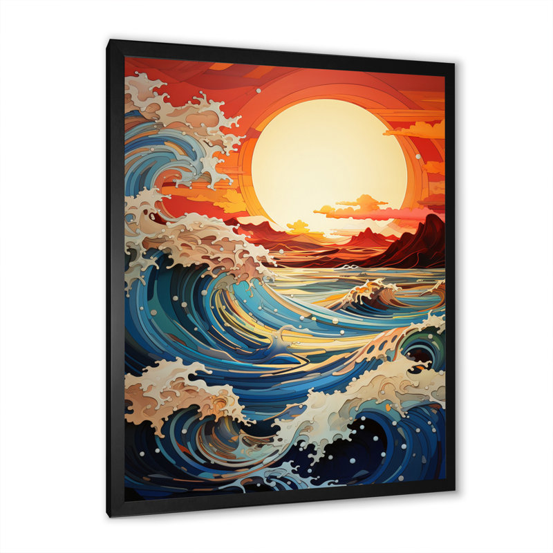 Impression sur toile Coastal Sunrise Reflections Papercut I - Paysage et nature, H 32 po x l 24 po x P 1 po, Cadre photo noir