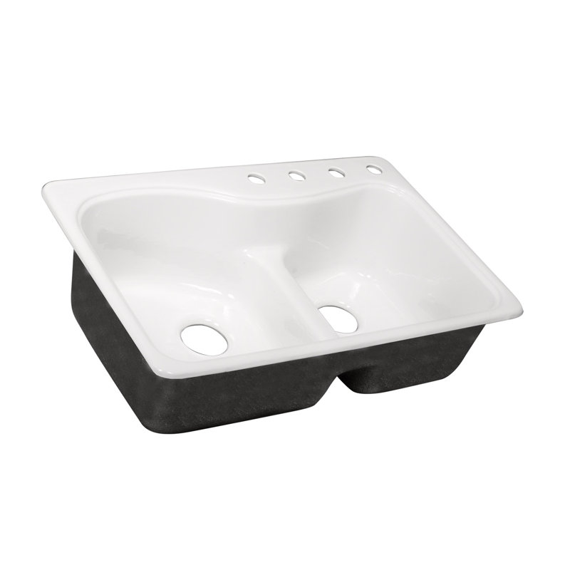 Évier de cuisine à double cuve à montage sur plan L 33 po x l 22 po Windansea, Blanc