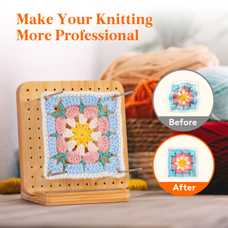 5.9" Crochet Blocking Board With 10 Pegs, Bamboo Granny Square Blocking Board For Crochet & Knitting Projects, Blocking Mats For Crocheting, Crocheting Tool Accessories Gifts For Crocheters