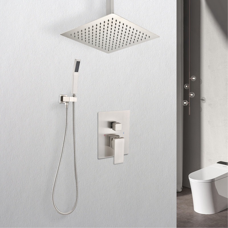 Ceiling Mounted Shower System Combo Set with Handheld and 10"Shower head, Brushed Nickel