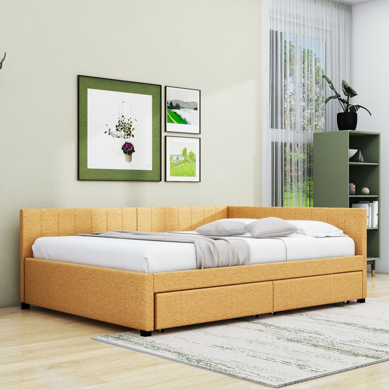  Mildaras Upholstered Sofa Daybed with 2 Storage Drawers, Yellow