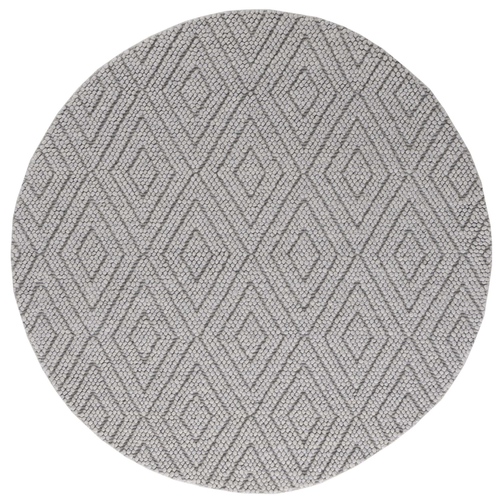 Russo Silver Hand-Woven Geometric Flatweave Rug, Round 6'