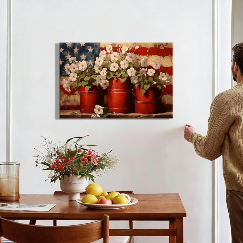 "Rustic Flower Bucket Flag", art mural 30 x 20 pouces