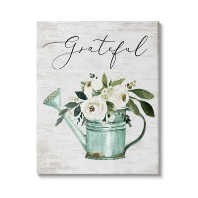 " Grateful Sentiment Vintage Turquoise Watering Can Flower Bouquet " by Lettered And Lined