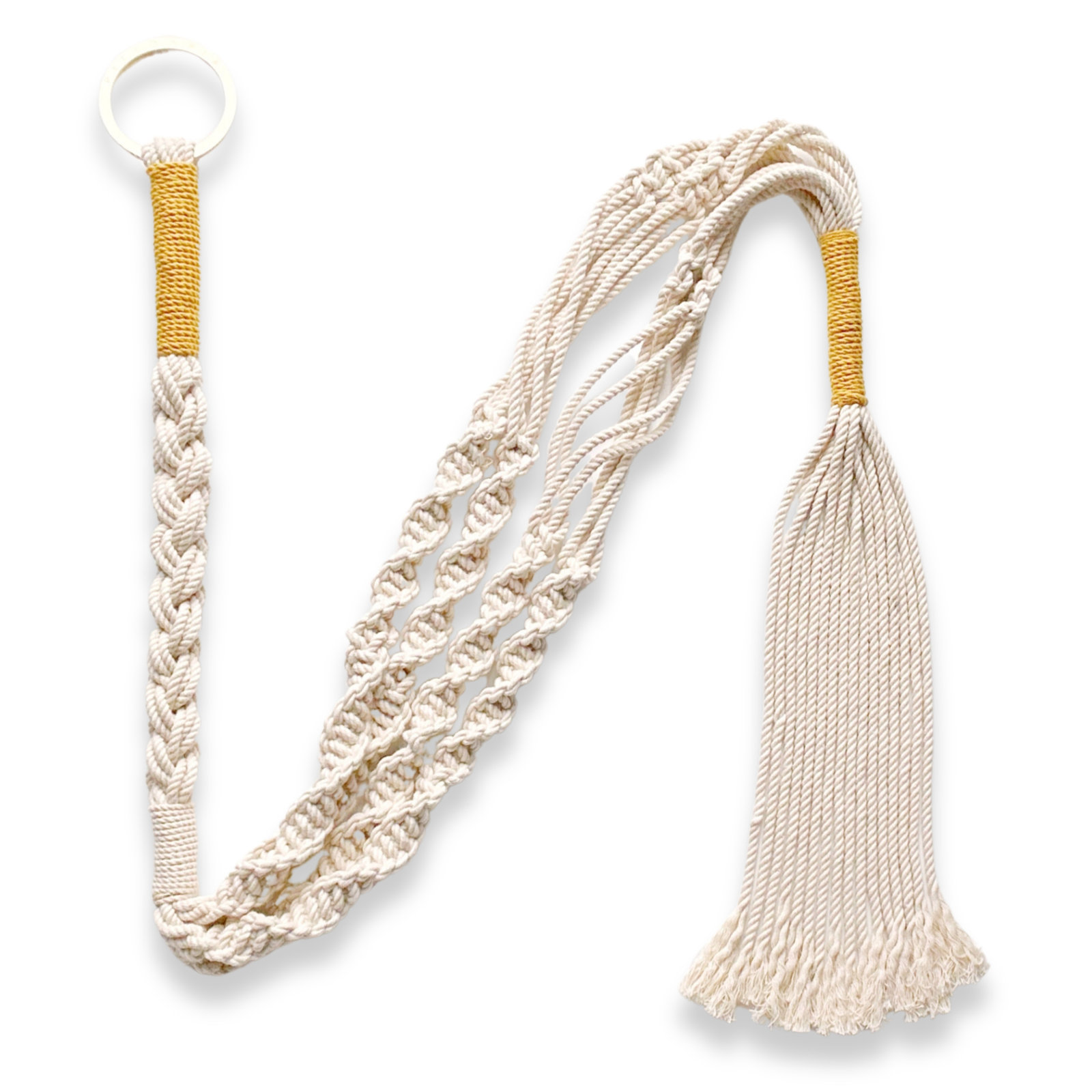 PILLOWPIA Trina 100% Cotton Macrame Plant Hanger with Brass Ring | Fits Up to 10" Pot, Ochre