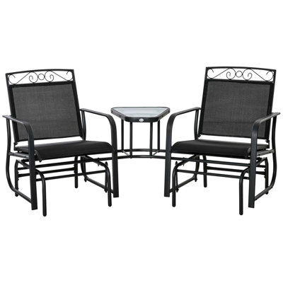 Outdoor Glider Chairs With Coffee Table,Patio 2-Seat Rocking Chair Swing With Breathable Sling For Backyard,Garden And Porch