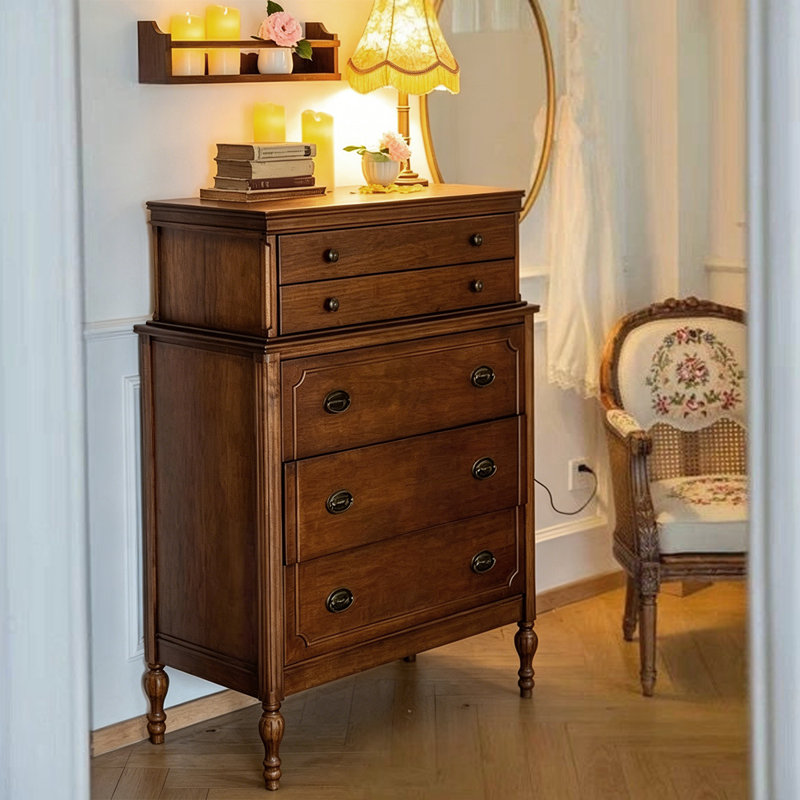 Retro Nut-Brown Solid Wood Accent Cabinet