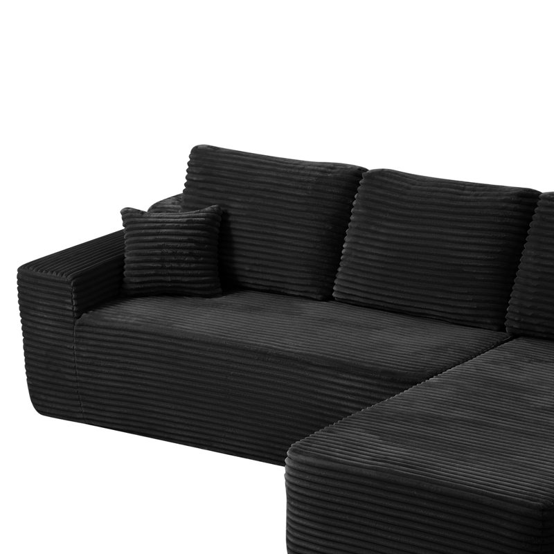 Canapé d'angle modulaire 2 places, 173 cm de long, en tissu peluche noir, monobloc, aucun assemblage requis