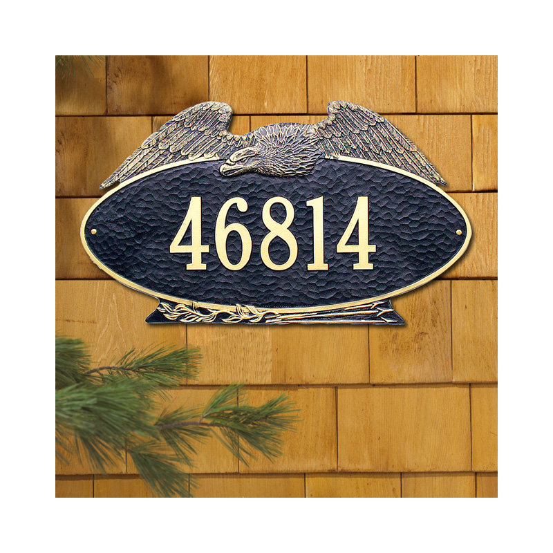 Plaque d'adresse murale 1 ligne Eagle, Noir et or, Oui