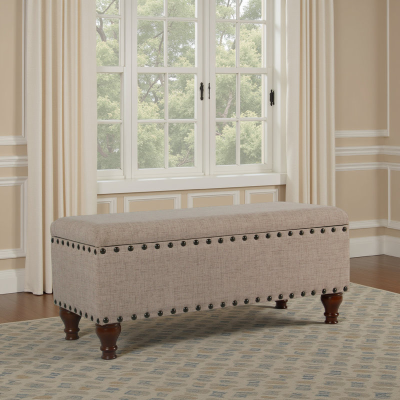 Banc d'appoint avec compartiment de rangement, garniture cloutée 42 po Ava, Brun clair / brun, Noyer brun