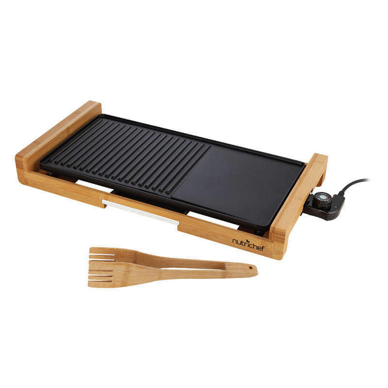 NutriChef Smokeless Electric Bamboo Grill with Non-Stick Plate