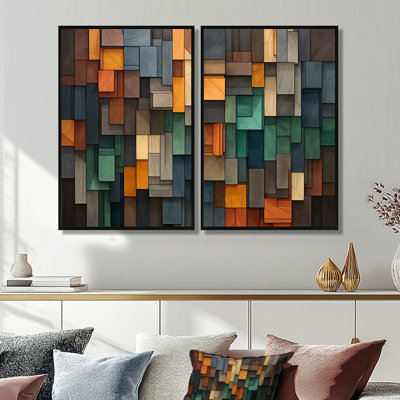 Vert et jaune mosaïque cubes pluie - art mural vert