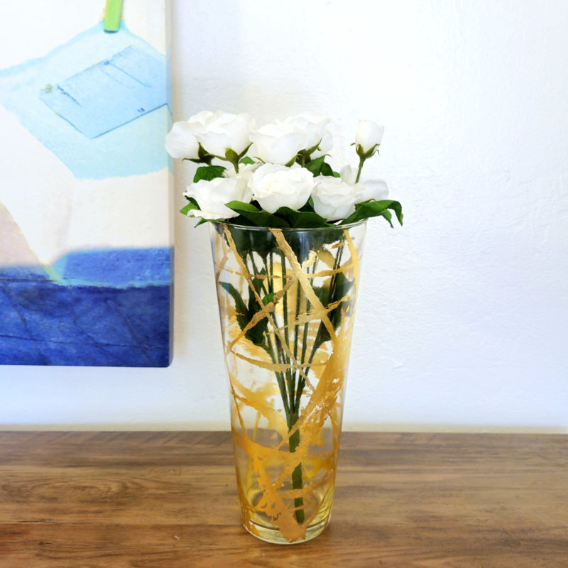 Vase conique en verre doré IRIS, Hauteur totale - 11,75 po, Transparent / Doré