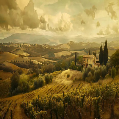Golden Tuscan Countryside Vineyard Wall Mural