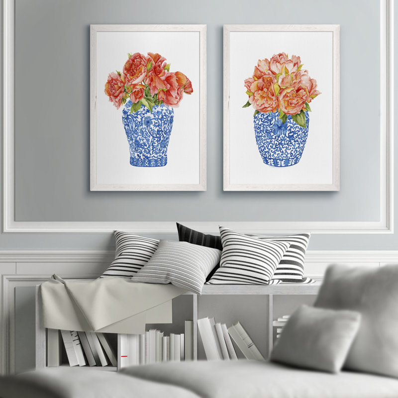 «Sweet Peony I» par Vincent Van Gogh, ensemble de 2 reproductions d'art encadrées, H 24 po x l 18 po, Toile encadrée, Blanc