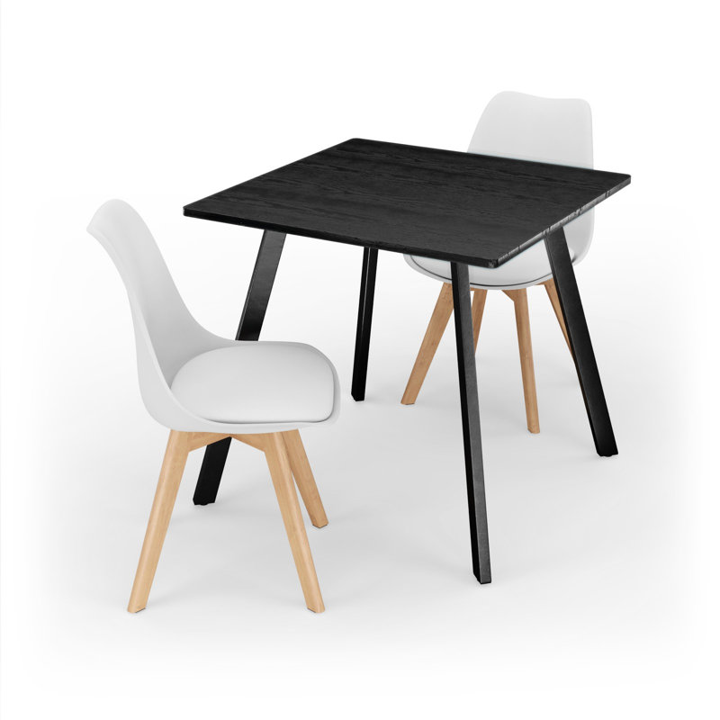 2 - Person Dining Set, Black Wood / White
