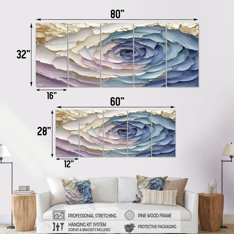 Vortex cosmique mauve et bleu - ensemble d'art mural spirales abstraites, H 28 po x l 60 po