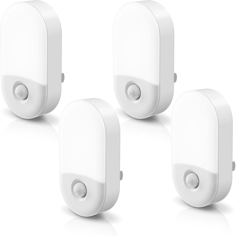 Détecteur de mouvement veilleuse activée par le mouvement 4Pack 3000K veilleuses chaudes brancher dans le capteur de mouvement mural 3060LM luminosité réglable pour les enfants adultes salle de bain cuisine