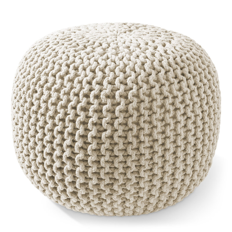 Natural Cotton Knit Round Pouf Ottoman, 20" x 14.5"