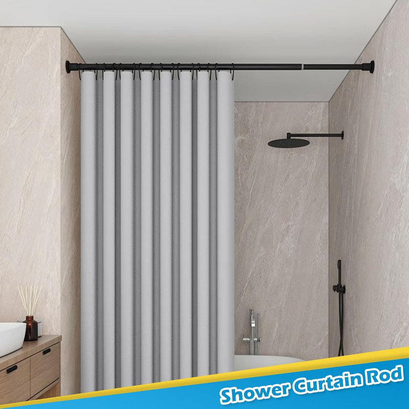 Tringle de rideau de douche réglable 32-65 pouces, sans tringle à ressort pour fenêtre, porte, placard, paravent, salle de bain (noir)