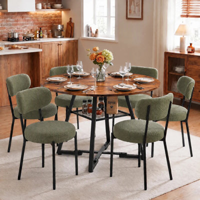 Amous Industrial 47" Round Dining Table With Upholstered Dining Chairs,  Kitchen Table Set