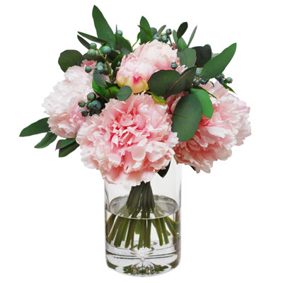 Peony Faux Floral Arrangement in Vase