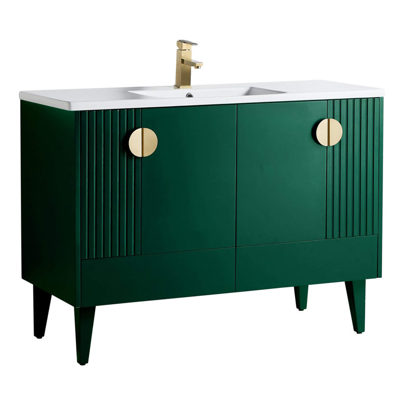Ensemble de meuble-lavabo simple 48 po Saimah, Laiton satiné, Vert