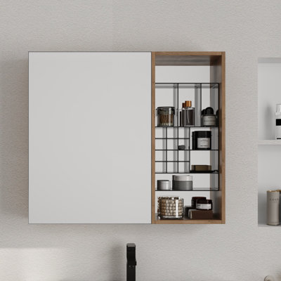 Armoire à pharmacie sans cadre Frisina 31,56 po L avec miroir et 2 étagères en verre ajustables, bacs de rangement amovibles en acrylique