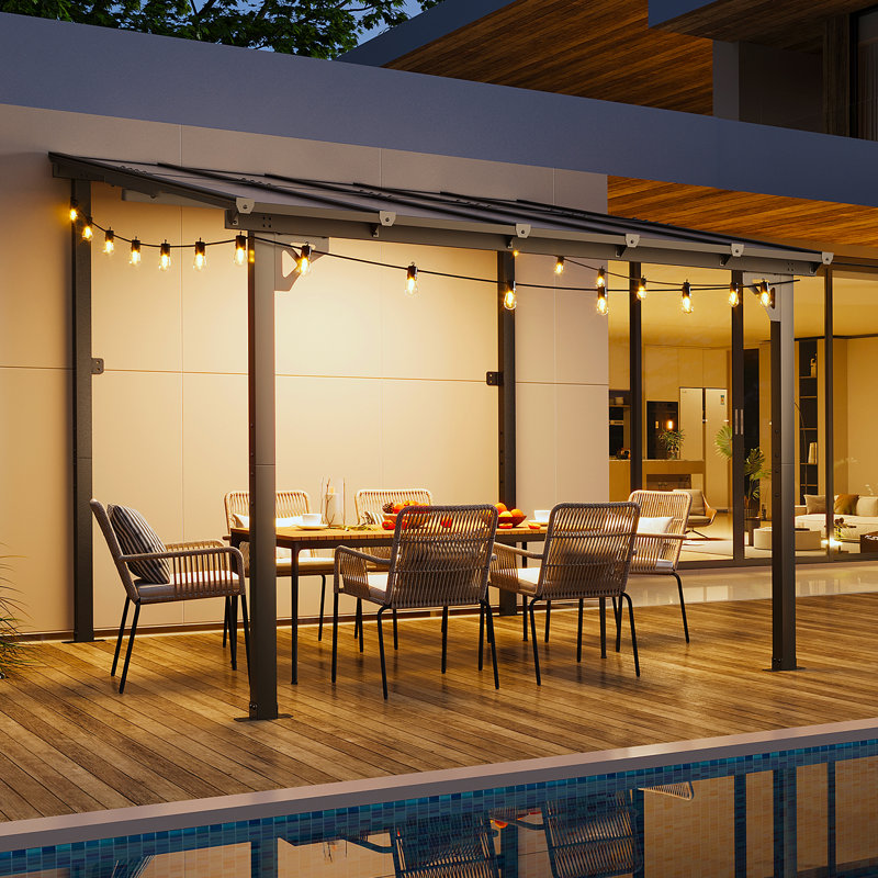 10 pi. L 10 pi. Pergola en métal avec auvent, 10 pi. L 10 pi. D