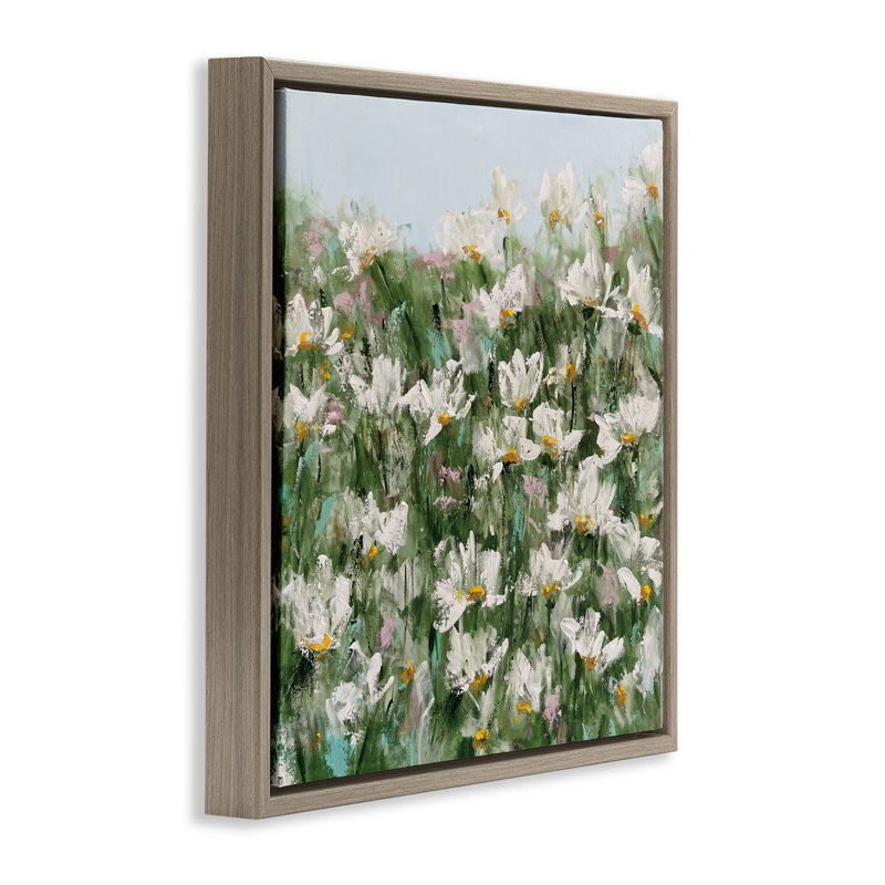 Daisy Field in Springtime Floating Frame, design by Emma Bell, 18" H x 18" W, Montalcino Elm Floater Frame