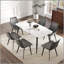 Table de salle à manger moderne moderne en pierre artificielle à bord arrondi avec pieds en métal noir pour 6 à 8 personnes, durable et facile à nettoyer-1341616537