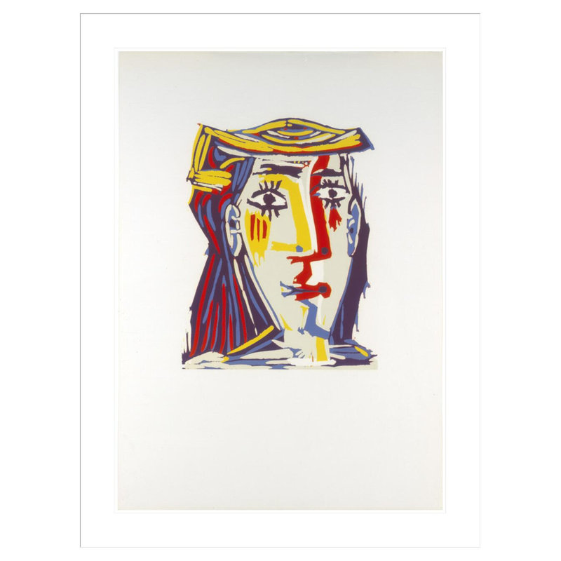 Portrait de Jacqueline au chapeau de paille multicolore par Pablo Picasso, impression giclée sur cadre