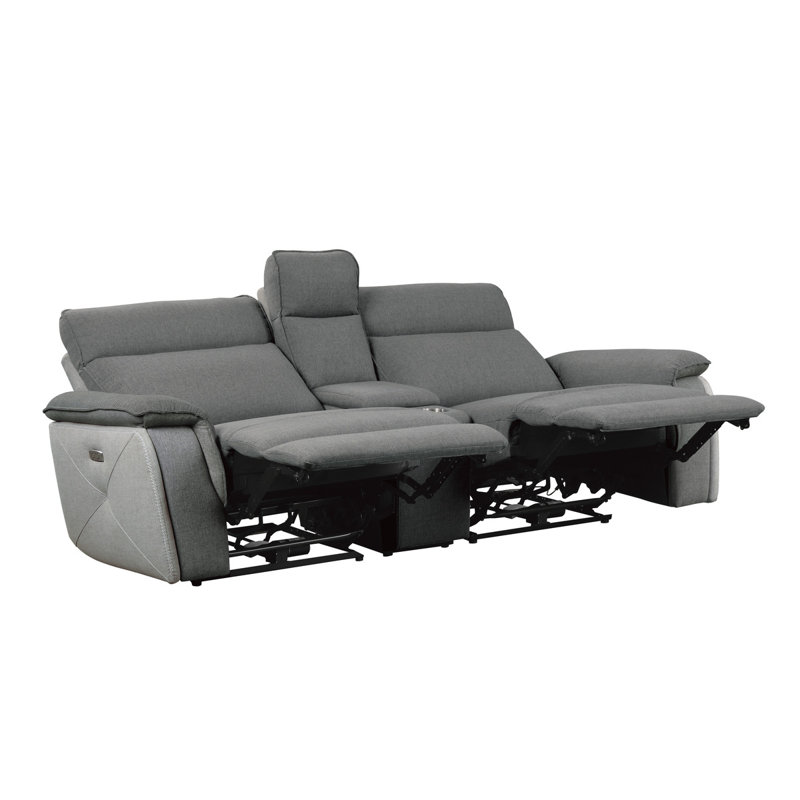 Causeuse inclinable électrique en tissu texturé 93,5 po Enjolie, Tissu gris bicolore