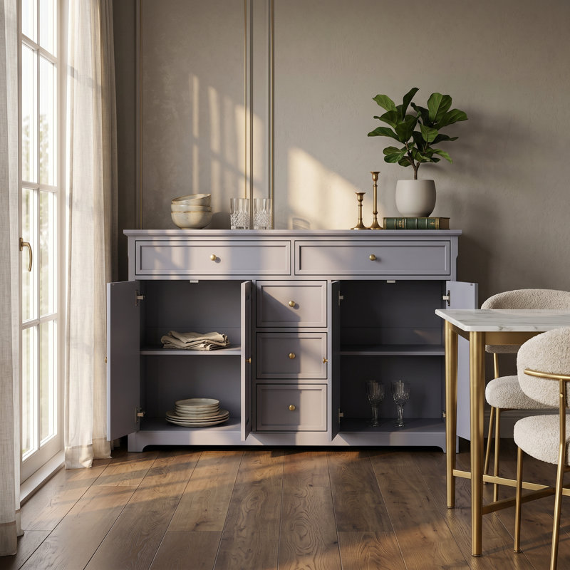 Armoire de rangement élégante à quatre portes et cinq tiroirs - Rangement polyvalent avec tablettes réglables, Gray