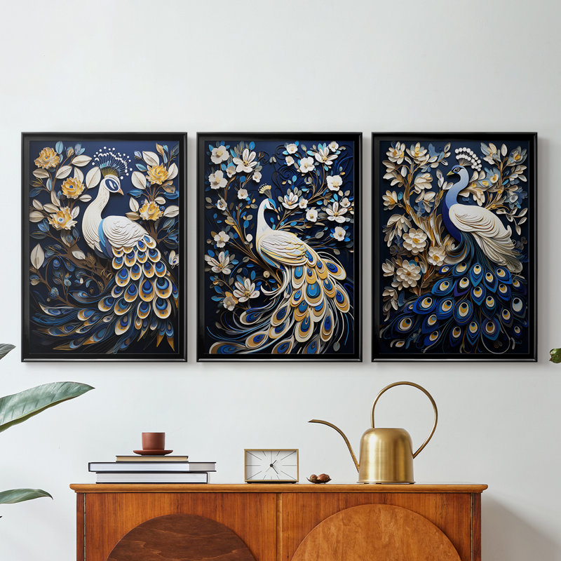 ANIMALS Series CCxxxi - Toile tendue avec châssis tendue - 3 pièces, Noir, H 19 po x l 27 po