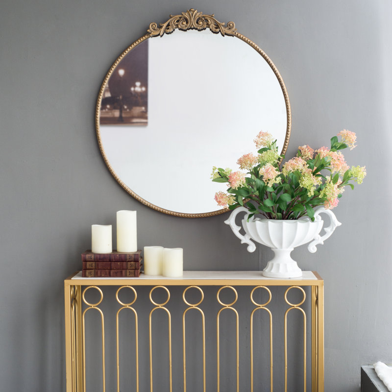 Miroir rond, Doré, 32 po x 30 po