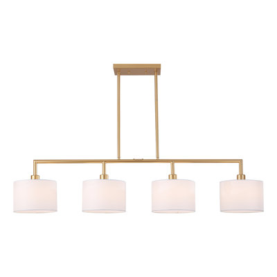 4 - Light 51" Modern Linear Kitchen Island Pendant With White Drum Shade For Dining Room Living Room
