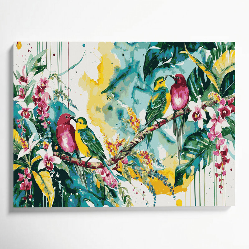 Hawaiian Bird Pairs Beige Canvas Wall Art, 12" H x 18" W