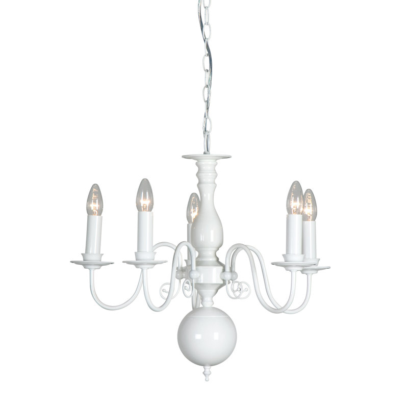 Doughton 5 - Light Candle Style Chandelier, Glossy White