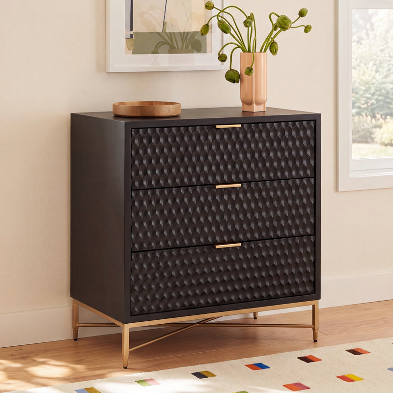 Capra 32" W 3-Drawer Wood Standard Dresser, Black