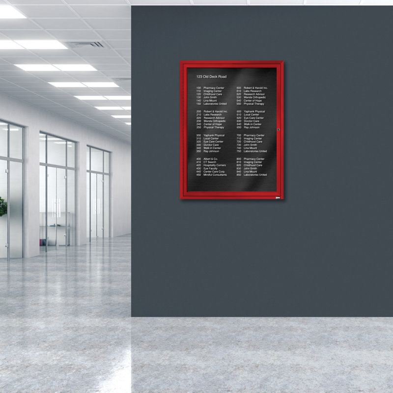 Tableau d'affichage mural fermé pour armoire d'annuaire, Rouge thermolaqué, Un, H 48 po x l 36 po