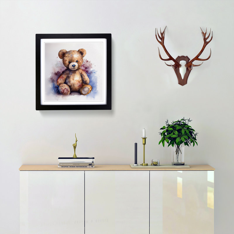 Teddy Bear Watercolour - Framed Print, Black