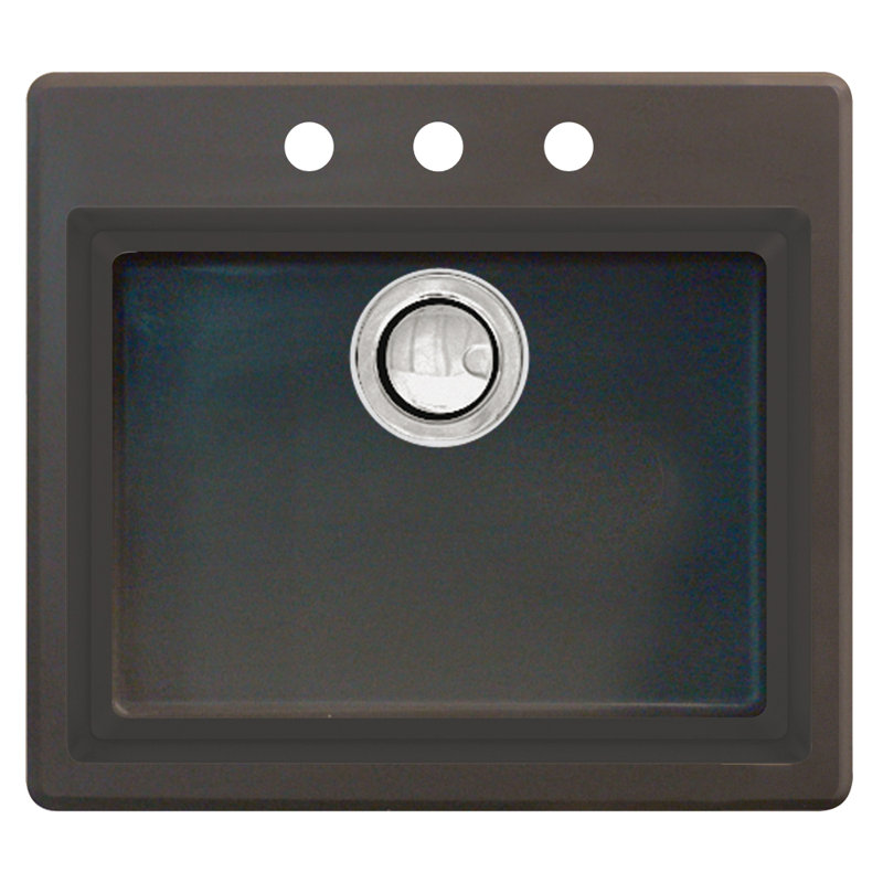 22.44'' L Single Bowl Granite Kitchen Sink, Espresso, 3 Hole