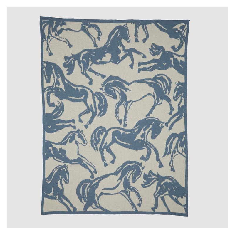 Equestrian Horse Throw Blanket, Blue