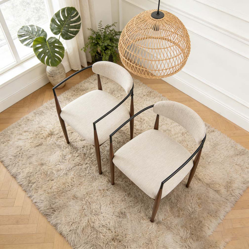 Chaise rembourrée à dossier bas, Beige, Noir / brun