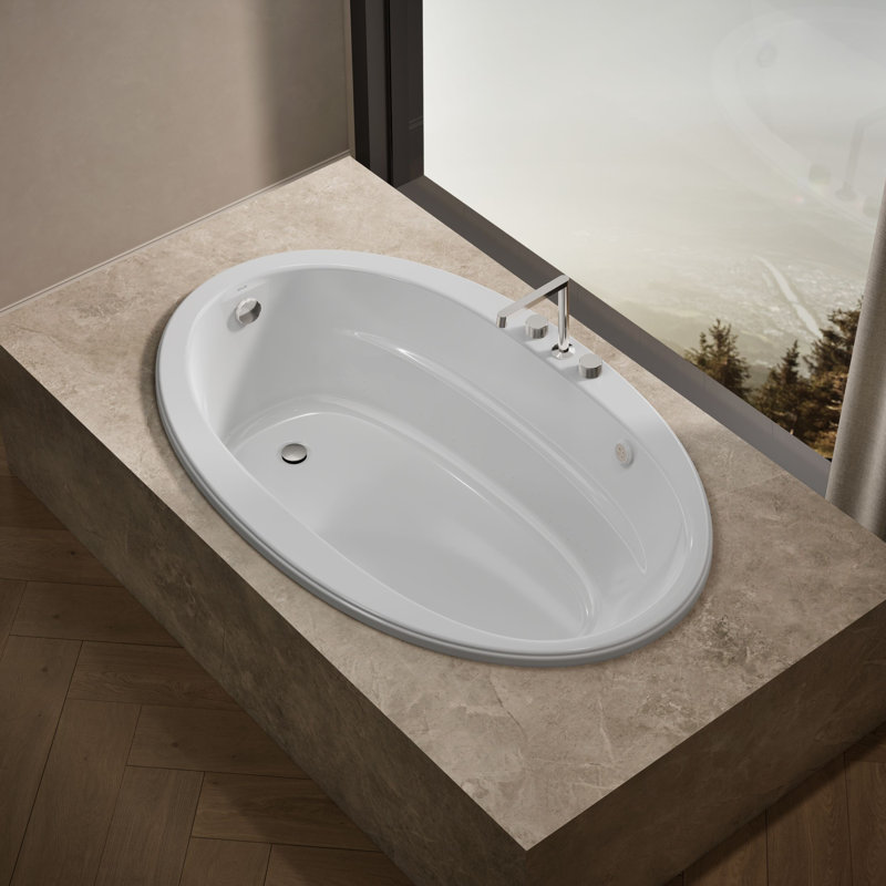 Sunward 66" x 42" Drop In Whirlpool Cast Iron Bathtub with Heater, White