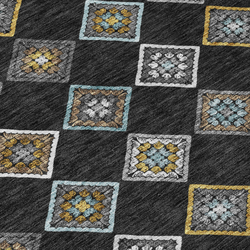 Machine Washable Indoor/Outdoor Chantille ACN2624 Diamond Rug, 5' x 7'6", Black