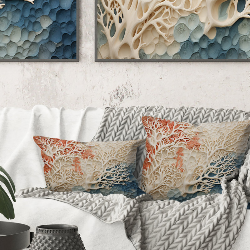 Coussin rose et blanc Coastal Coral Collage I - Coastal Coral Under Water